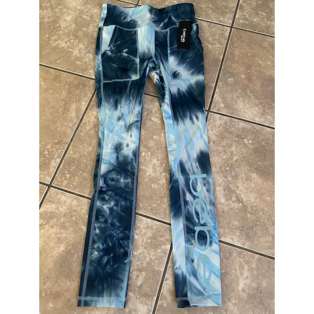 NWT Bebe S Tie Dye Leggings Deep Ocean Sea Glass Pockets